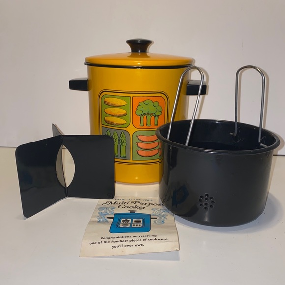 Vintage Multi-Purpose 4 Qt Cooker Yellow Orange Green by US Stamping Retro MCM - Picture 3 of 11